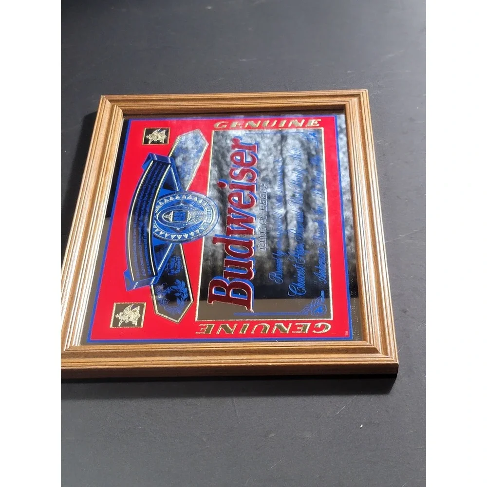 Vintage 1994 Budweiser Beer Anheuser Busch Mirror Sign Wood Frame Bar Sign